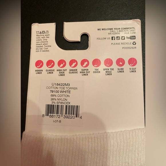 2 Pair -  HUE Toe Topper Socks White One Size - Picture 5 of 5